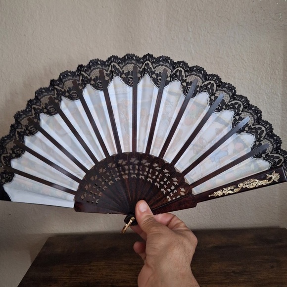 1980s/90s "La Tarantella" The Dance Fabric Lace Fan - Picture 4 of 10